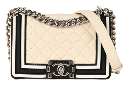 Small Boy, &pound;1,800, Handbags, Black/Cream, Lambskin Leather, Front view